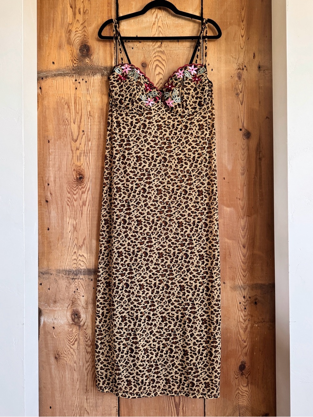 Sz 1X Amoureuse Mesh Leopard Print Floral Underwire Maxi Slip Nightgown EUC